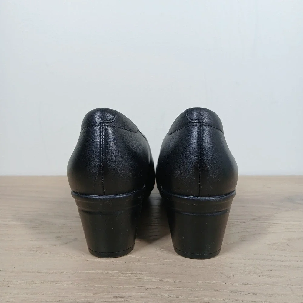 Clarks Collection Pumps Womens 7.5 Black Leather Block Heel Office Career